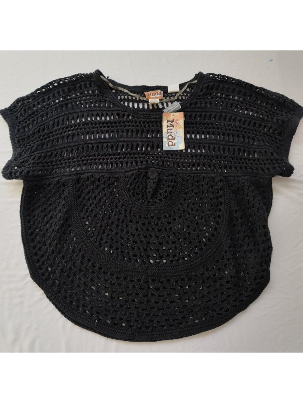 VTG Mudd Poncho Crochet Top Open Knit Y2K Whimsygoth Deadstock Black Size XL NWT